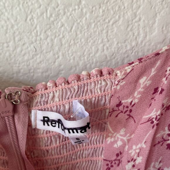 Reformation Rosalie Pink Floral Long Sleeve Crepe Dress Size 8 - Picture 4 of 5